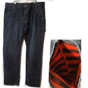 Copper Rivet Flannel Buffalo Check Lined Whiskered Heavy Duty Fashion Jeans